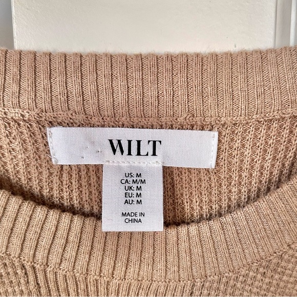 Wilt Women’s Cotton Cashmere Beige Waffle Knit Long Sleeve Sweater Large Med NEW - Picture 7 of 10